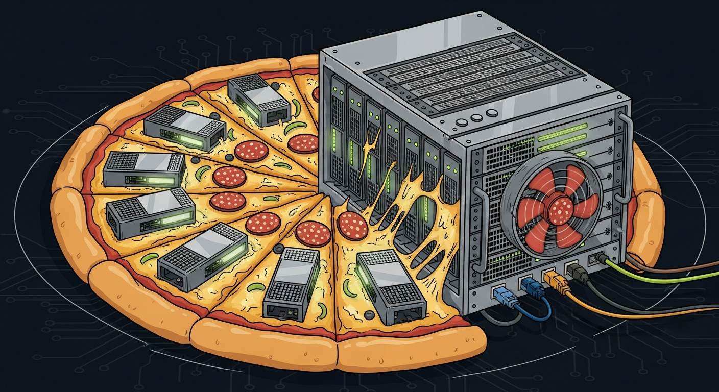 A pizza fused with a server rack